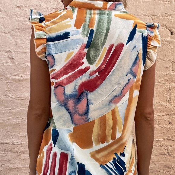 Multicolor Water Color Ruffle Sleeve Top - Picture 4 of 4